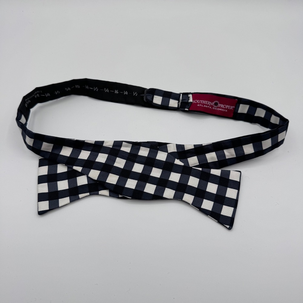 Southern Proper Bow Tie Black White Gingham Check Adjustable‎ Neckwear